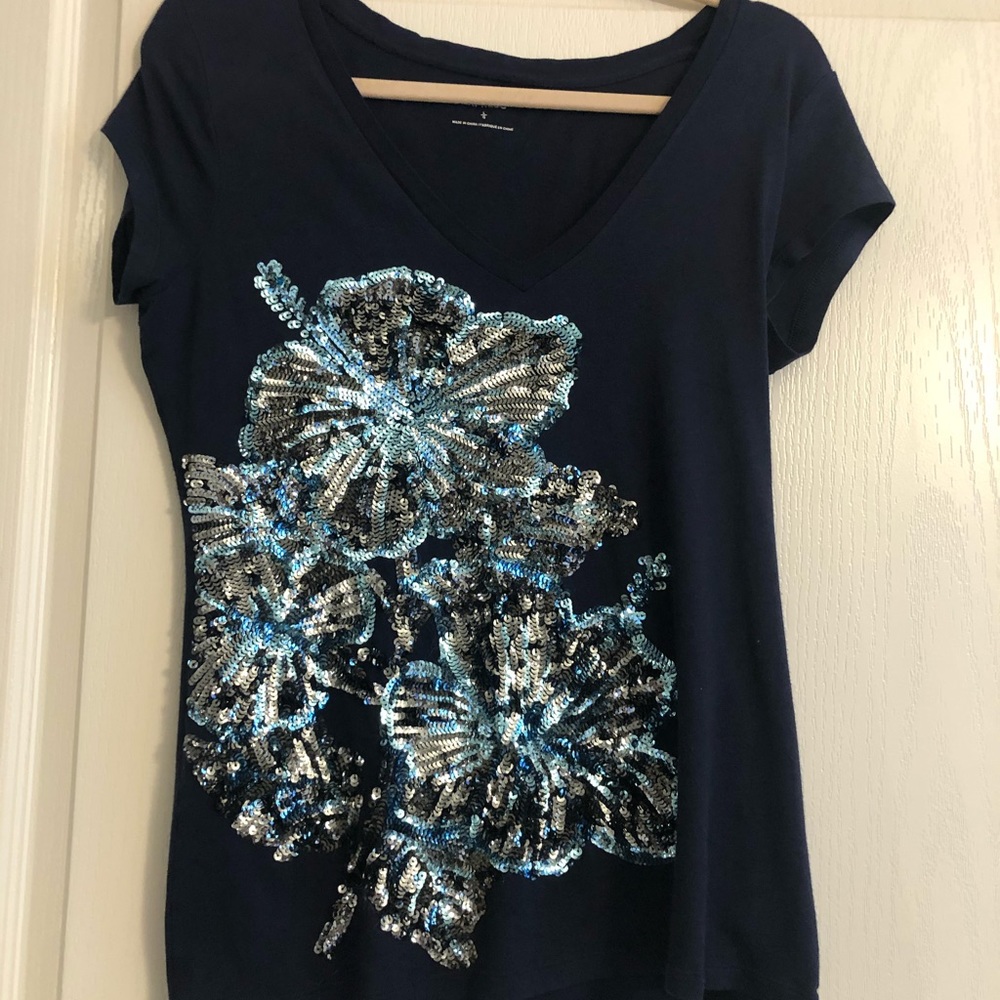 L Navy V neck Express T-shirt